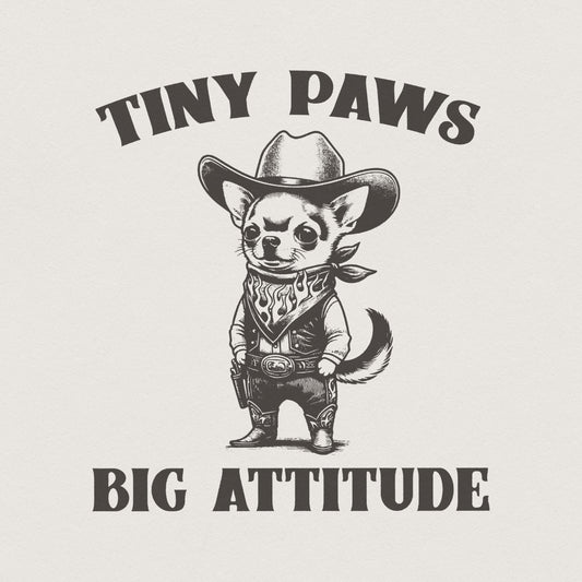 Tiny Paws Big Attitude PNG, Cute Chihuahua Cowboy Clipart - 300 DPI