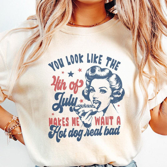 You Look Like the 4th of July PNG, Retro America Hot Dog - 300 DPI Design