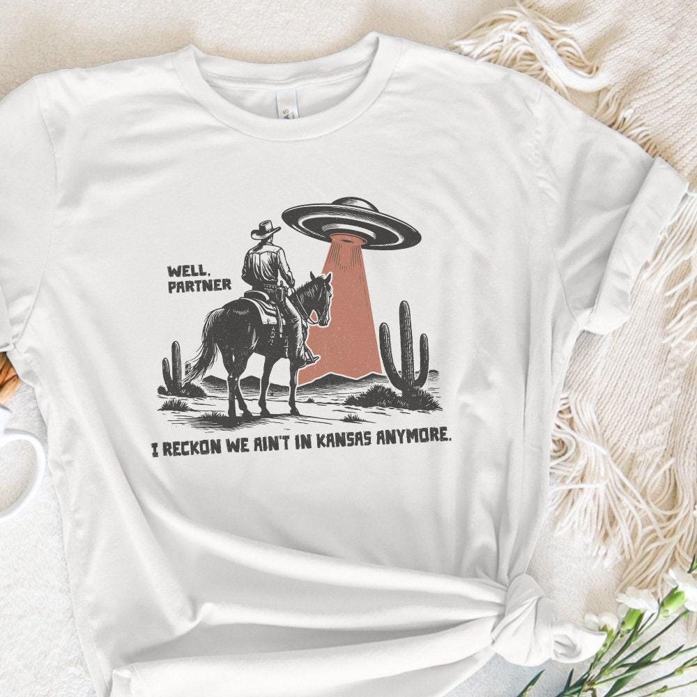 Cowboy and UFO PNG, Western Sci-Fi Digital Design - 300 DPI Design for