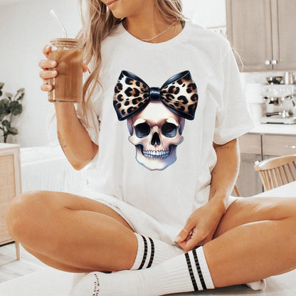Retro Halloween Skull Coquette Bow Png, Spooky Shirt - 300 DPI Design for