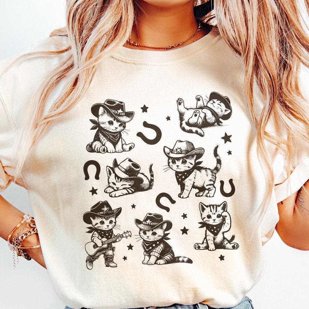 Vintage Cowboy Cats and Kittens Western Cowboy Cowgirl Desert Style PNG,