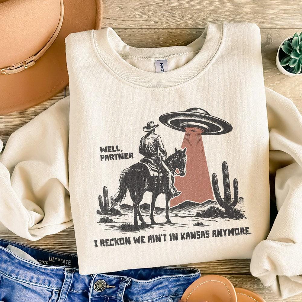 Cowboy and UFO PNG, Western Sci-Fi Digital Design - 300 DPI Design for