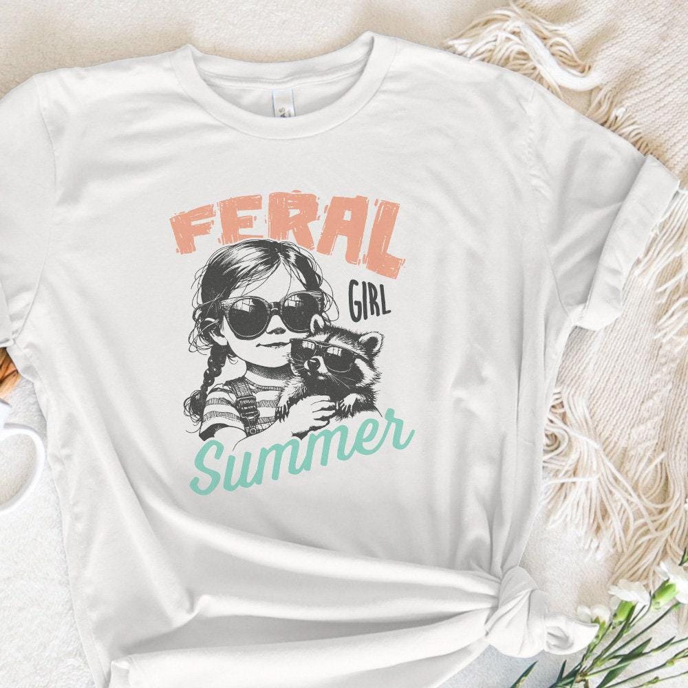 Feral Girl Summer Png, Funny Raccoon Design - 300 DPI Design for T-Shirt