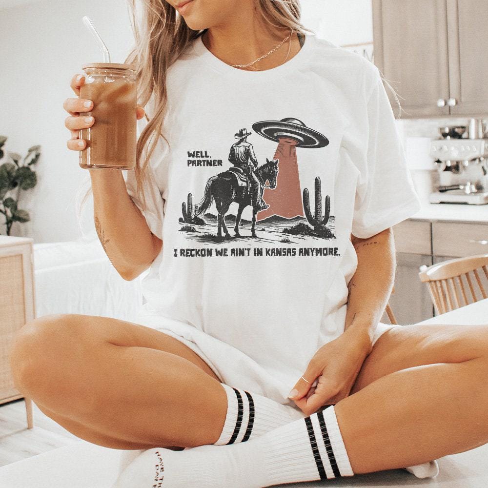 Cowboy and UFO PNG, Western Sci-Fi Digital Design - 300 DPI Design for