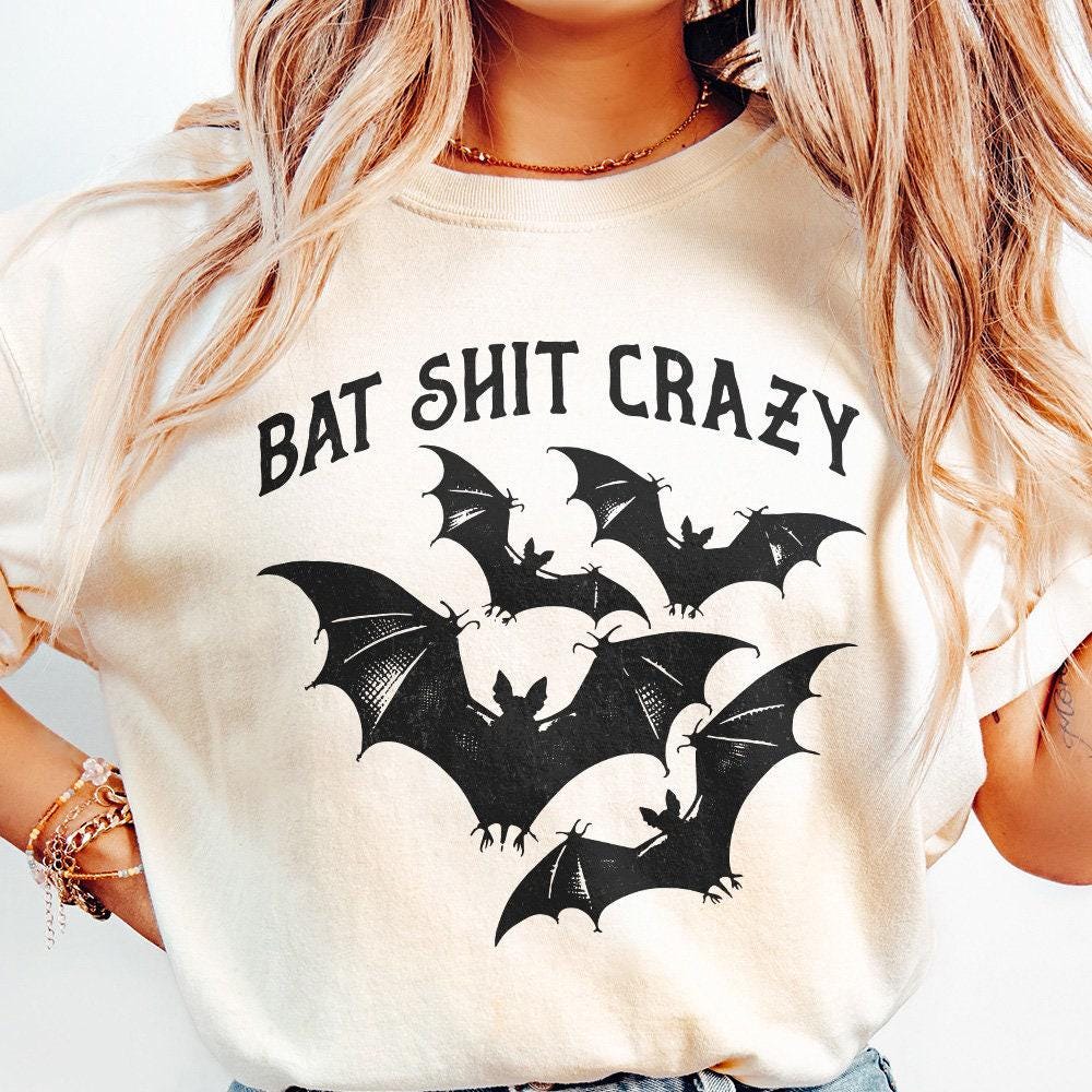 Halloween Bat Shit Crazy Gothic Coquette Bow Png, Retro Halloween Png -