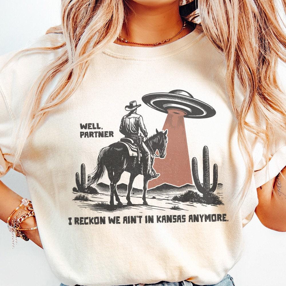 Cowboy and UFO PNG, Western Sci-Fi Digital Design - 300 DPI Design for