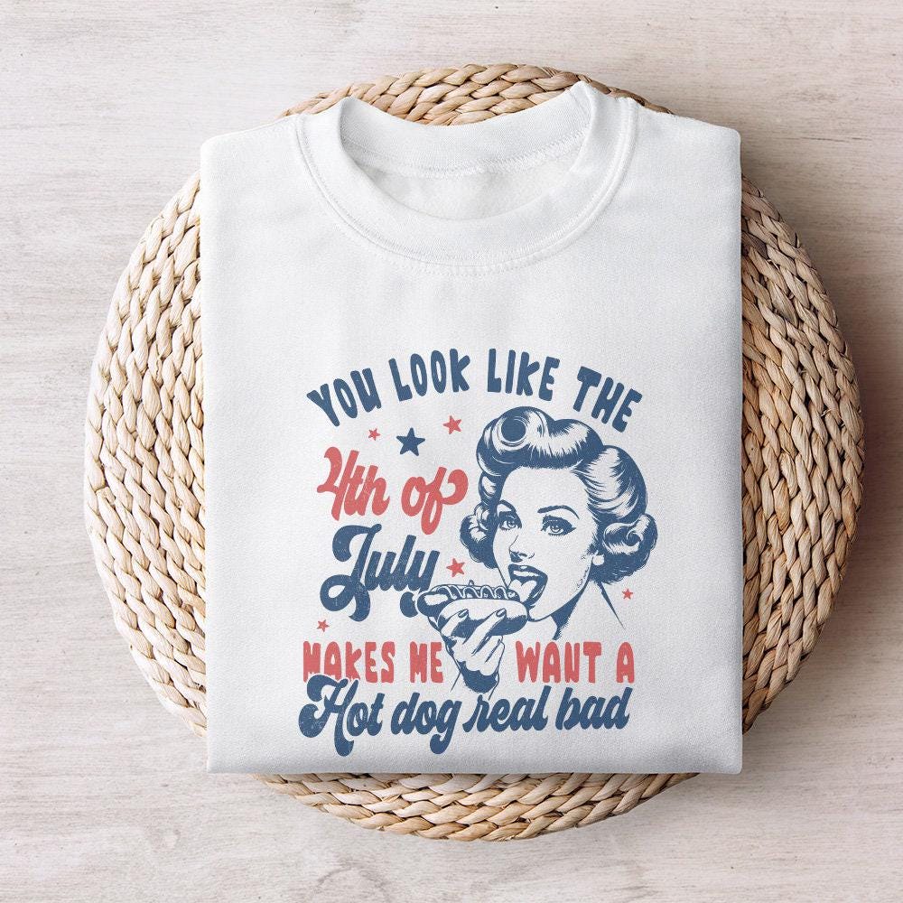 You Look Like the 4th of July PNG, Retro America Hot Dog - 300 DPI Design