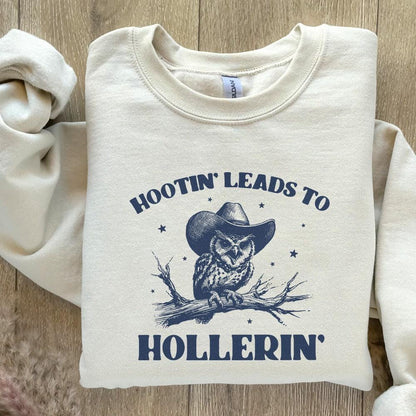 Hootin’ Leads to Hollerin' Cowboy Owl Png, Funny Meme Western Shirt - 300