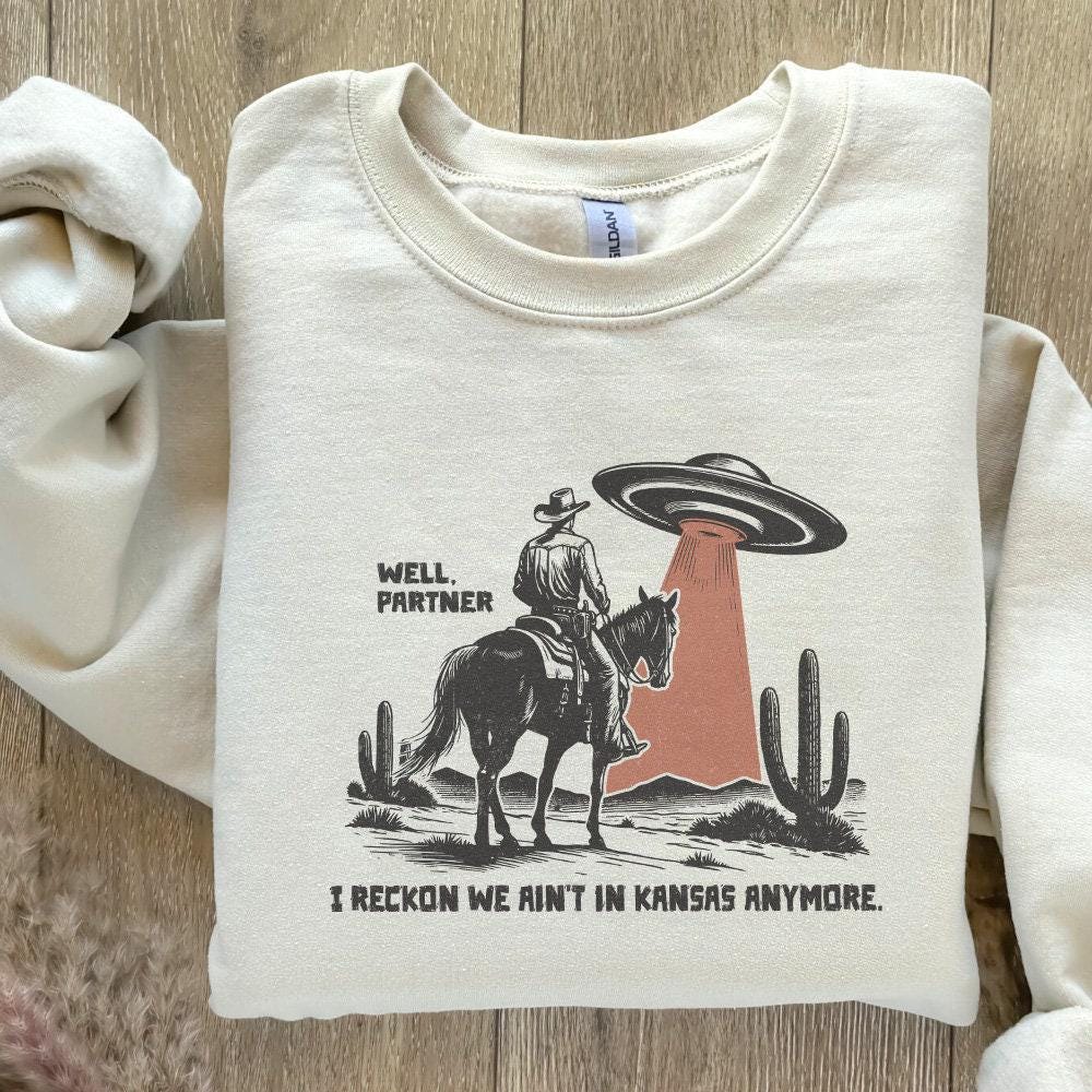 Cowboy and UFO PNG, Western Sci-Fi Digital Design - 300 DPI Design for