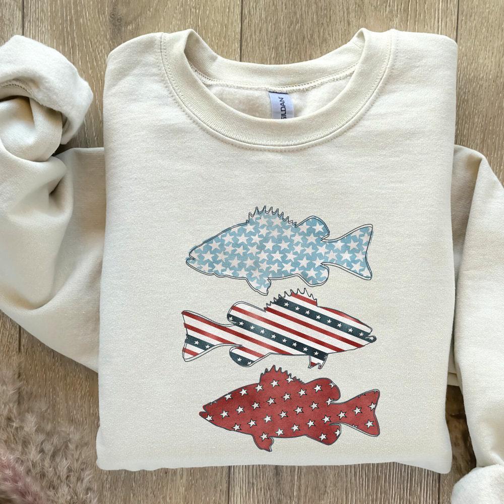Bass Fish PNG, US Flag Bass Fish - 300 DPI Design for T-Shirt