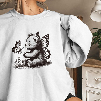 Adorable Bear with Butterfly Wings PNG, Vintage Animal Sketch - 300 DPI