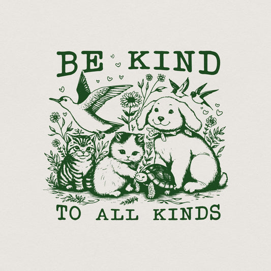 Be Kind to All Kinds Vintage Line Art Animals PNG, Retro Be Kind png -