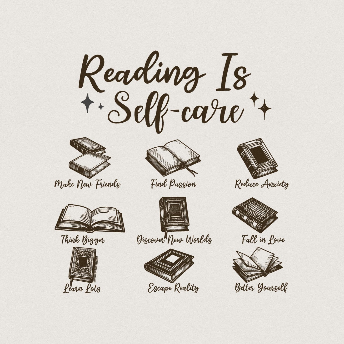 Retro Bookish PNG, Mental Health Reading - 300 DPI Design for T-Shirt