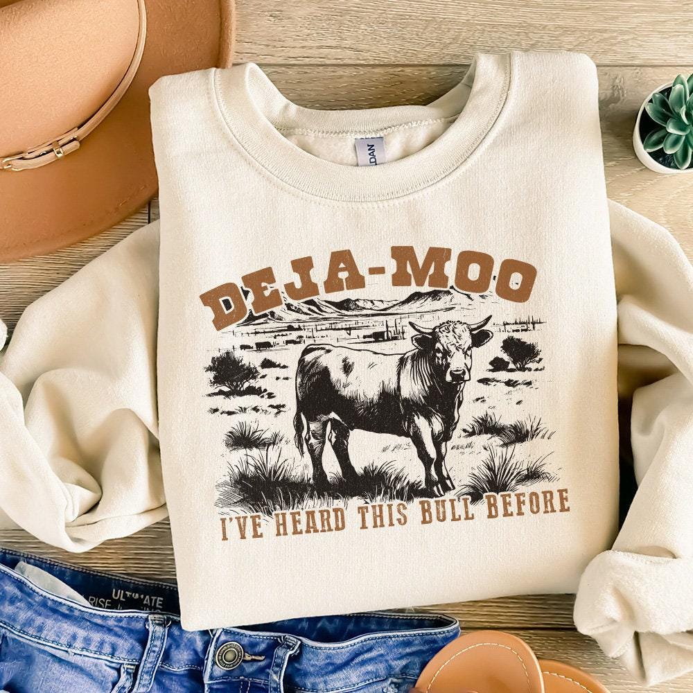 Deja Moo Heard This Bull Before PNG Western Cow, Vintage Style - 300 DPI