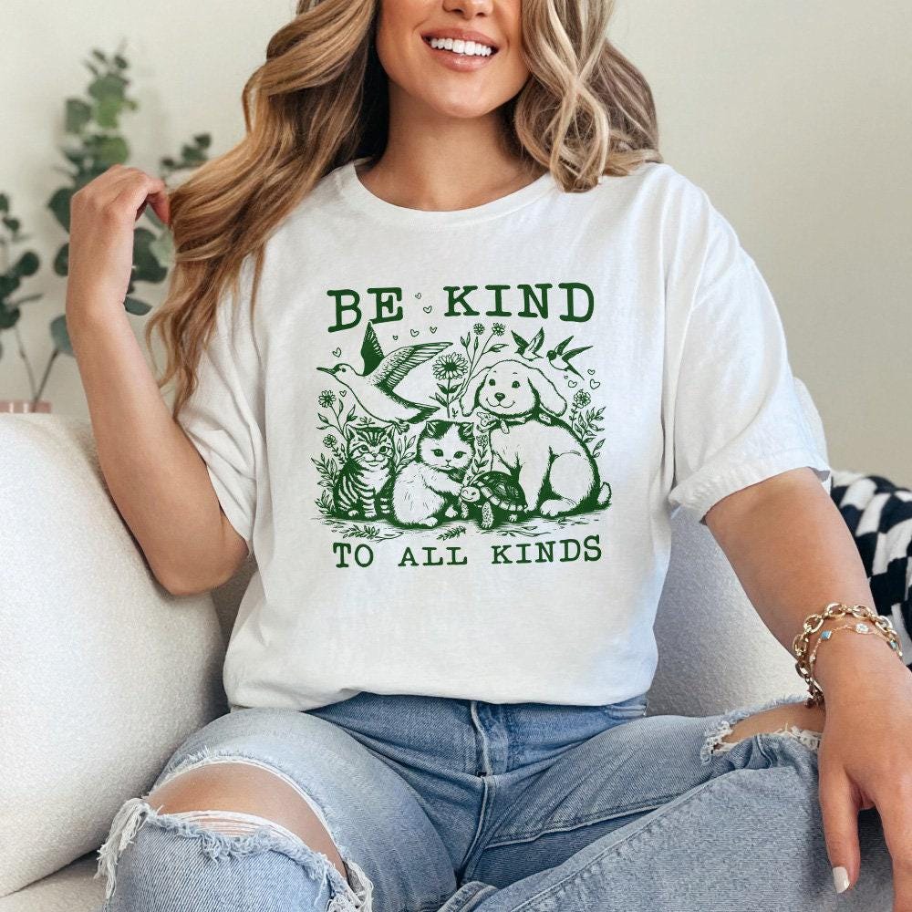 Be Kind to All Kinds Vintage Line Art Animals PNG, Retro Be Kind png -