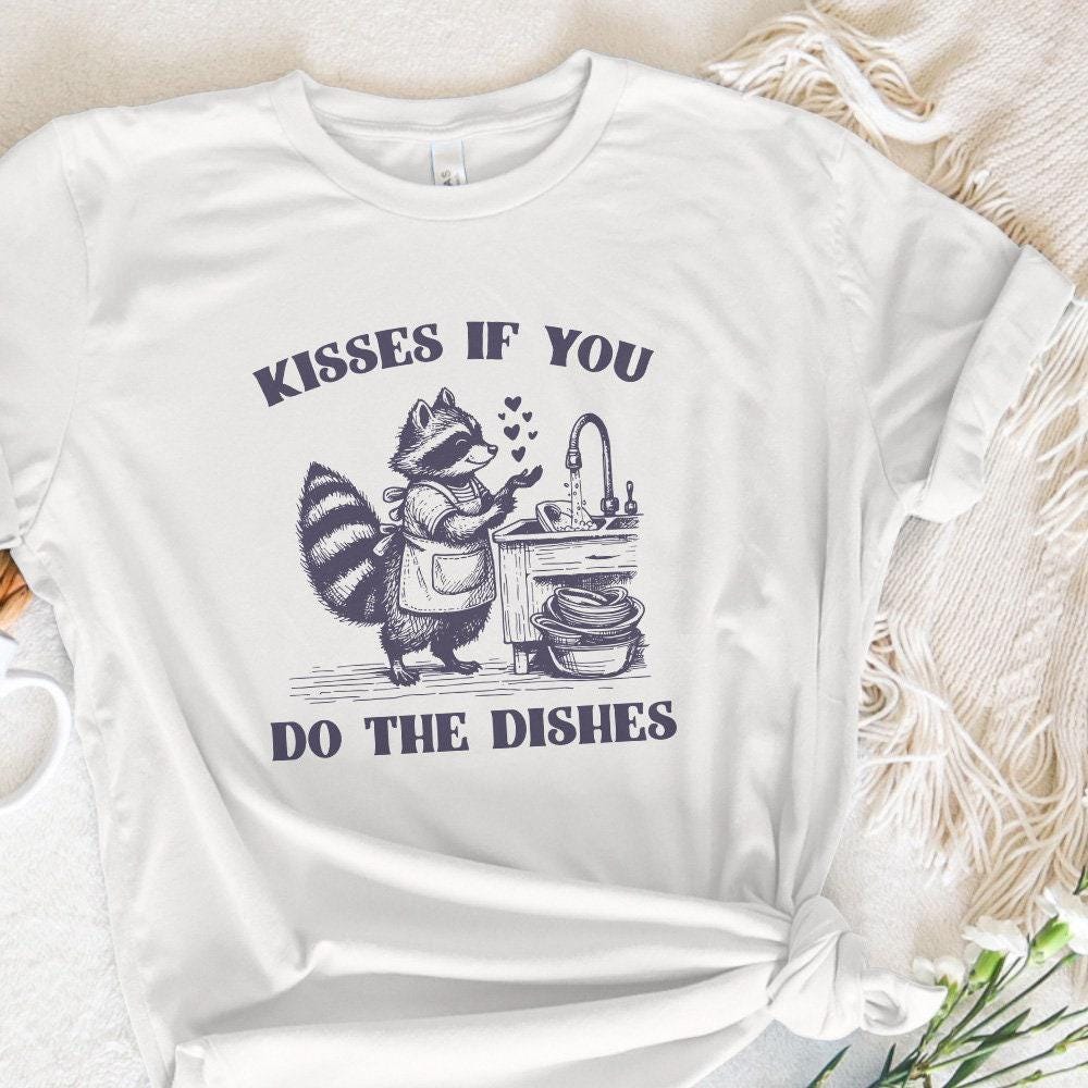 Kisses If You Do the Dishes PNG, Cute Raccoon Kitchen PNG - 300 DPI