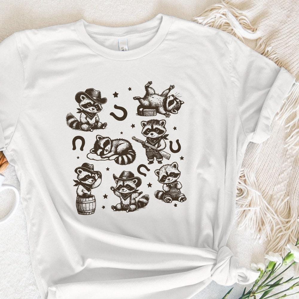 Vintage Cowboy Raccoon Western Cowboy Cowgirl Desert Style PNG, Retro