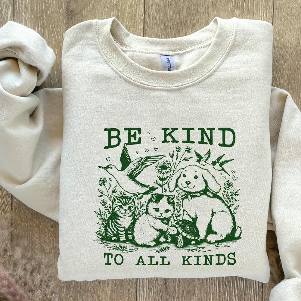 Be Kind to All Kinds Vintage Line Art Animals PNG, Retro Be Kind png -