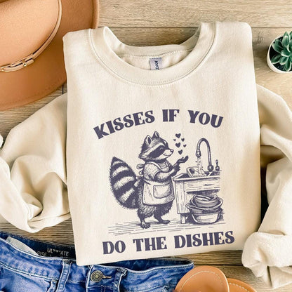 Kisses If You Do the Dishes PNG, Cute Raccoon Kitchen PNG - 300 DPI