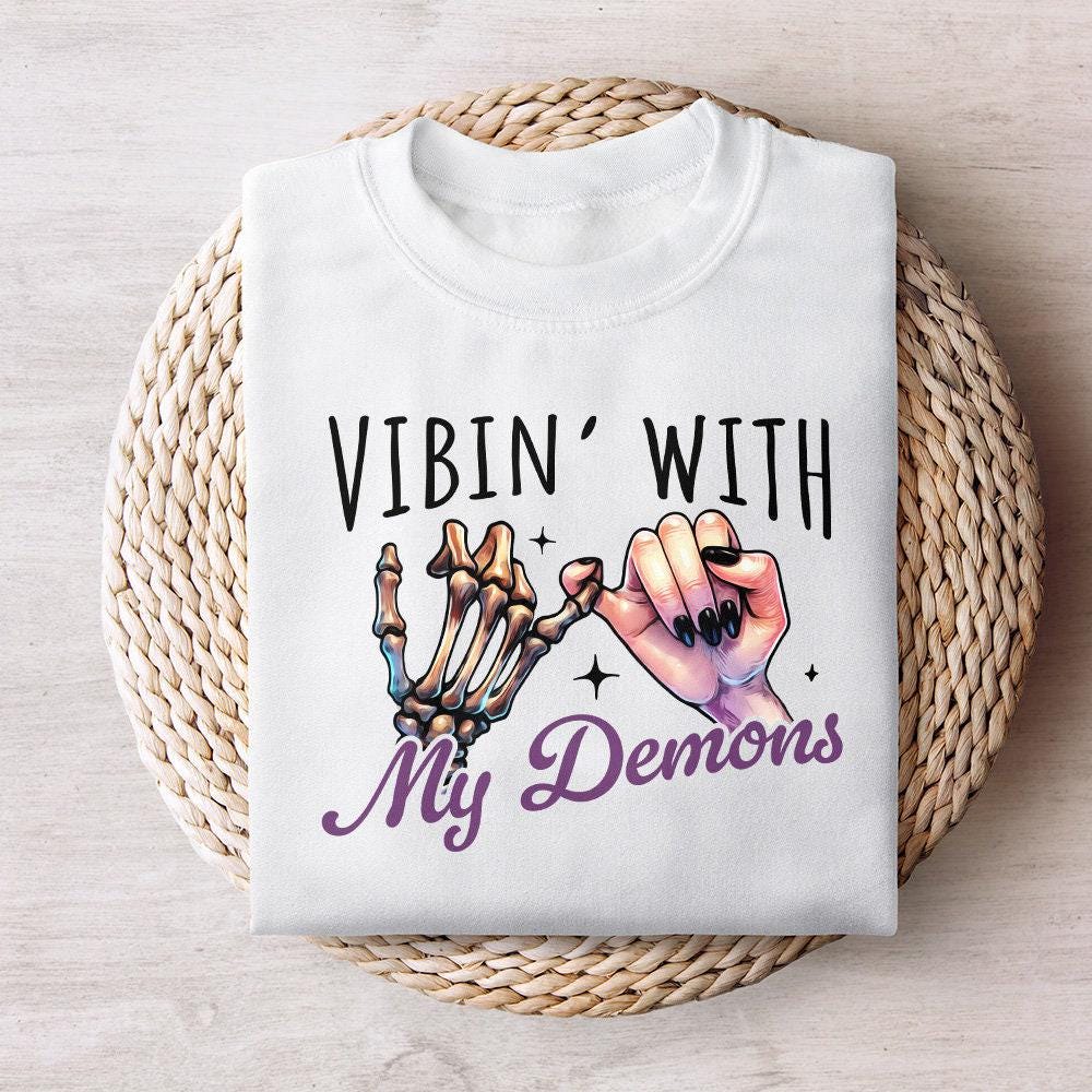 Vibin With My Demons Png, Retro Halloween Png - 300 DPI Design for T-Shirt