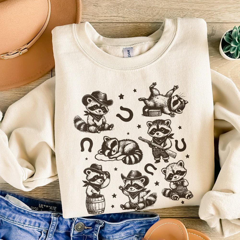 Vintage Cowboy Raccoon Western Cowboy Cowgirl Desert Style PNG, Retro