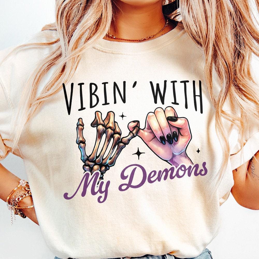 Vibin With My Demons Png, Retro Halloween Png - 300 DPI Design for T-Shirt