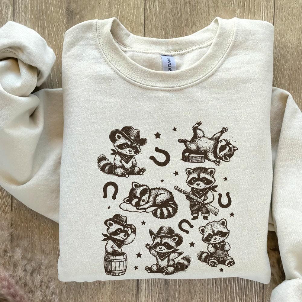 Vintage Cowboy Raccoon Western Cowboy Cowgirl Desert Style PNG, Retro