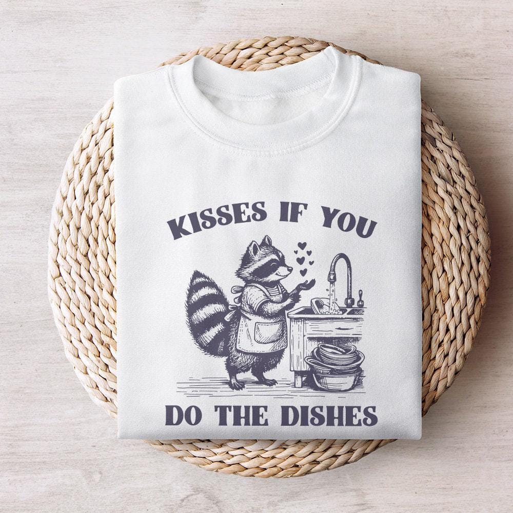 Kisses If You Do the Dishes PNG, Cute Raccoon Kitchen PNG - 300 DPI