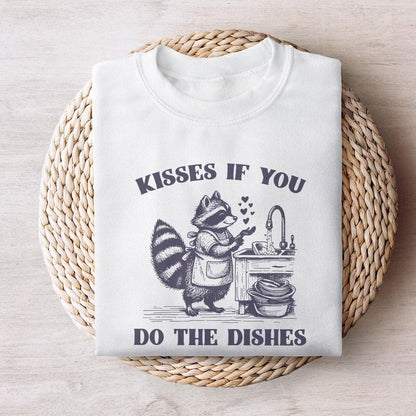 Kisses If You Do the Dishes PNG, Cute Raccoon Kitchen PNG - 300 DPI