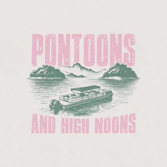 Pontoons and High Noons Retro Vintage Neon Summer Boat Beer Seltzer PNG,