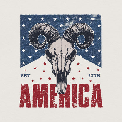 Western Bull Skull American Flag PNG, 4th of July Sublimation Design -
