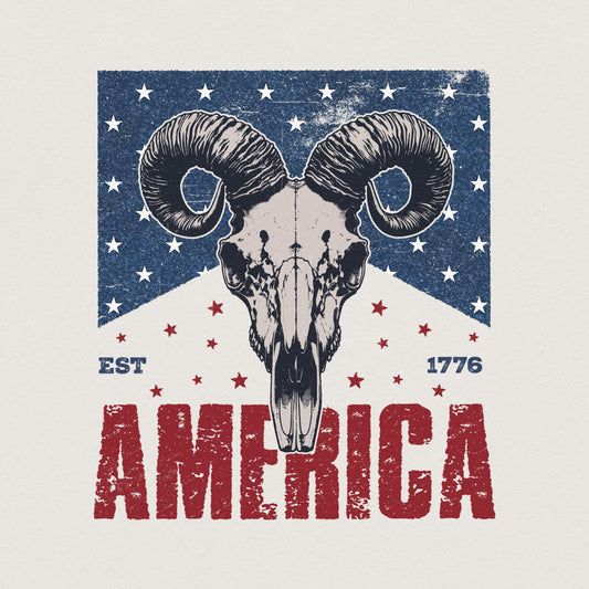 Western Bull Skull American Flag PNG, 4th of July Sublimation Design -