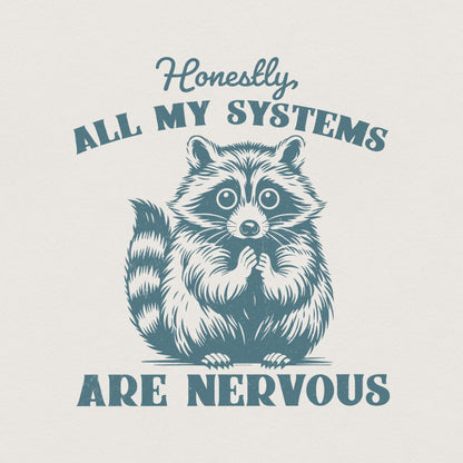 Honestly All My Systems Are Nervous PNG, Retro 90s Sarcastic Raccoon -