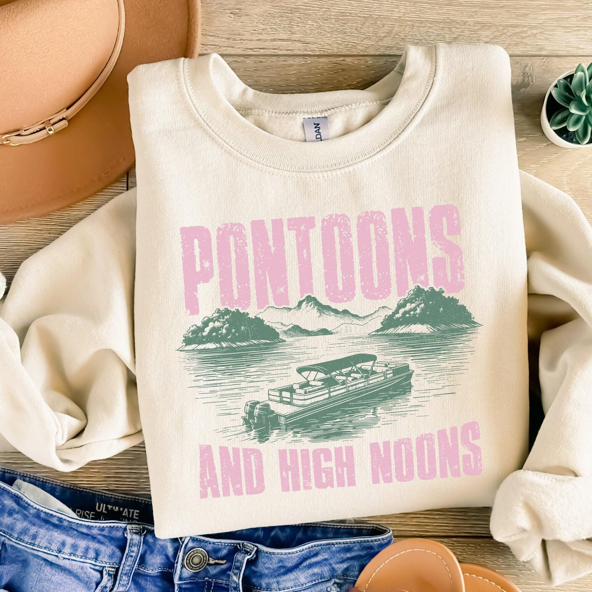 Pontoons and High Noons Retro Vintage Neon Summer Boat Beer Seltzer PNG,