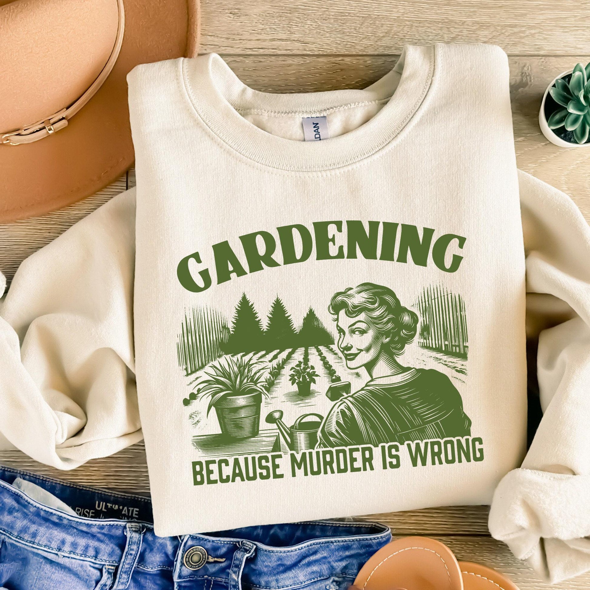 Gardening Because Murder Is Wrong PNG, Trendy Vintage Retro Gardening