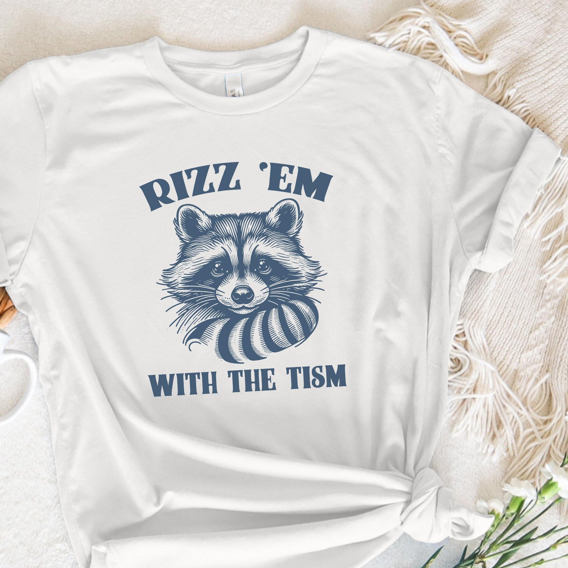 Rizz 'Em With The 'Tism Retro Raccoon PNG, Autism Awareness - 300 DPI