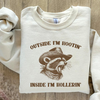 Outside I'm Hootin' Inside I'm Hollerin' Funny Raccoon Meme, Vintage