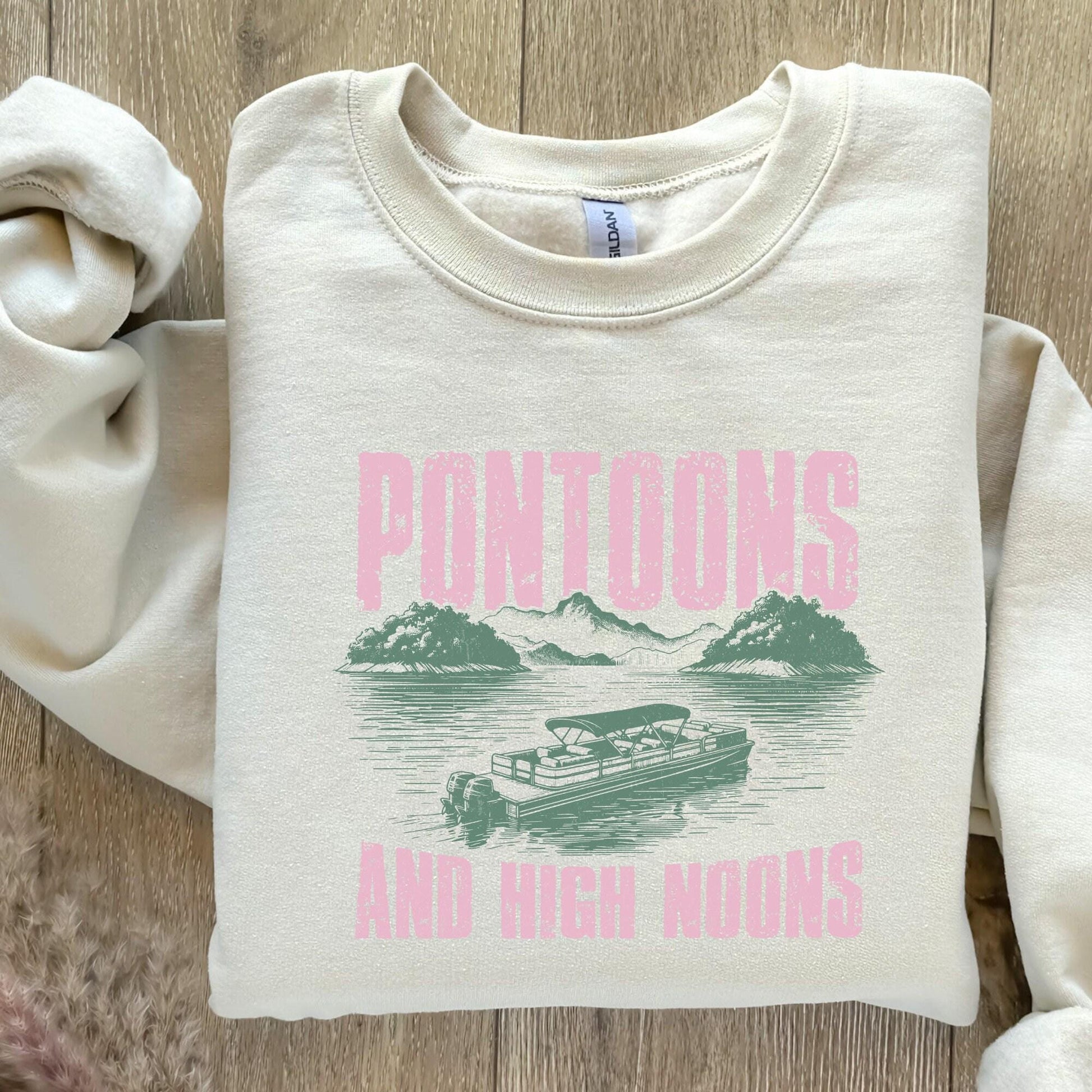 Pontoons and High Noons Retro Vintage Neon Summer Boat Beer Seltzer PNG,