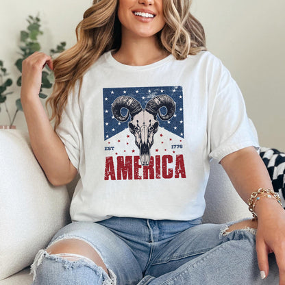 Western Bull Skull American Flag PNG, 4th of July Sublimation Design -