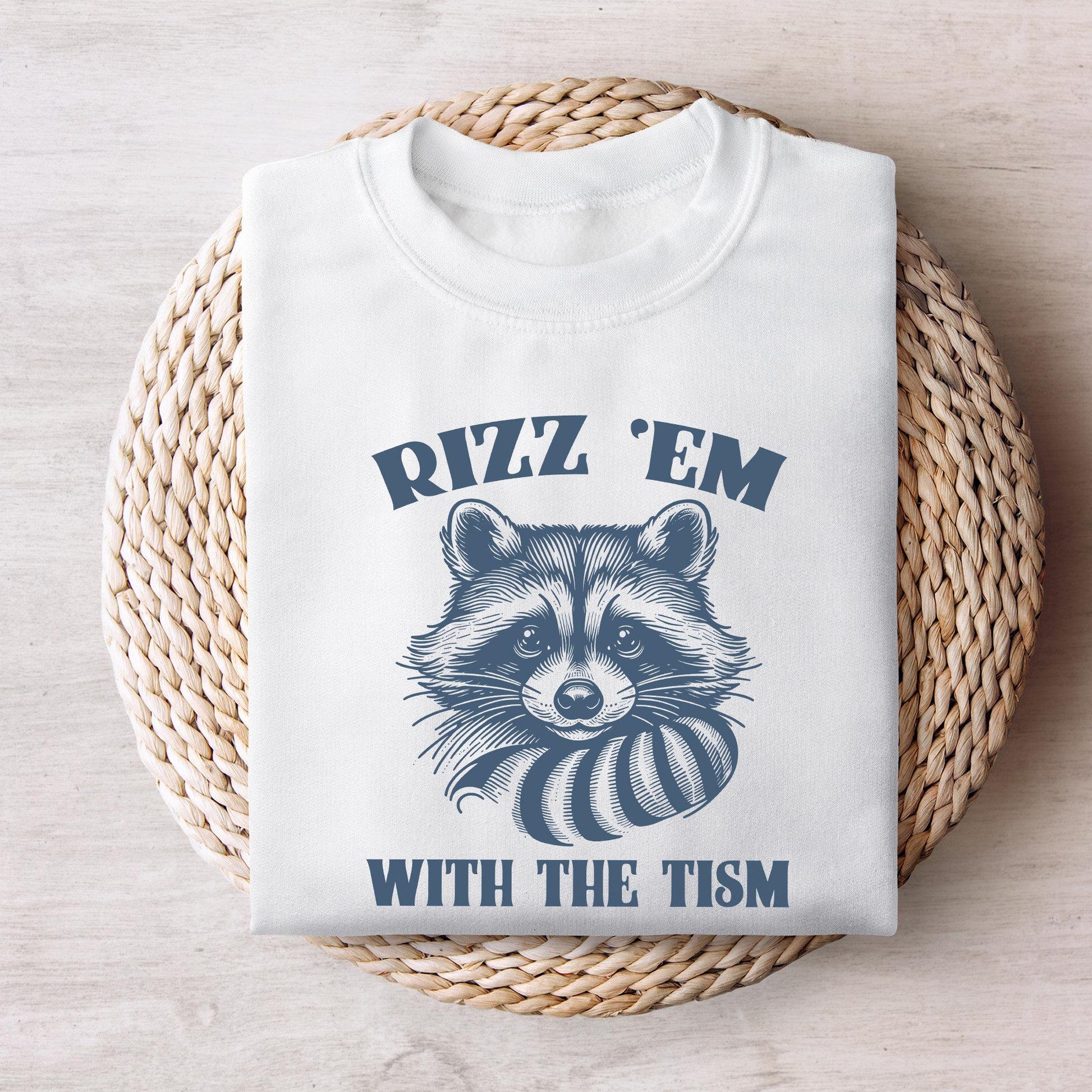 Rizz 'Em With The 'Tism Retro Raccoon PNG, Autism Awareness - 300 DPI