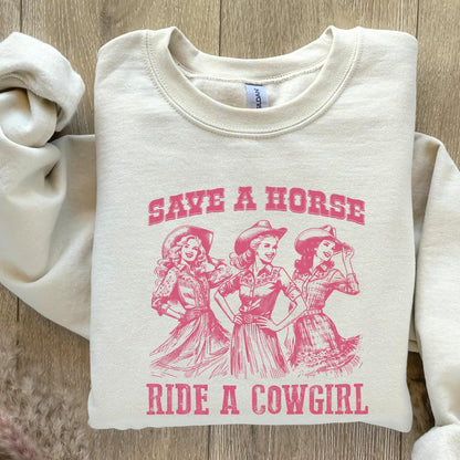 Retro Save A Horse Ride A Cowgirl PNG, Funny Lesbian Cowgirl Digital