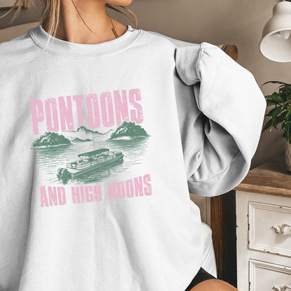 Pontoons and High Noons Retro Vintage Neon Summer Boat Beer Seltzer PNG,