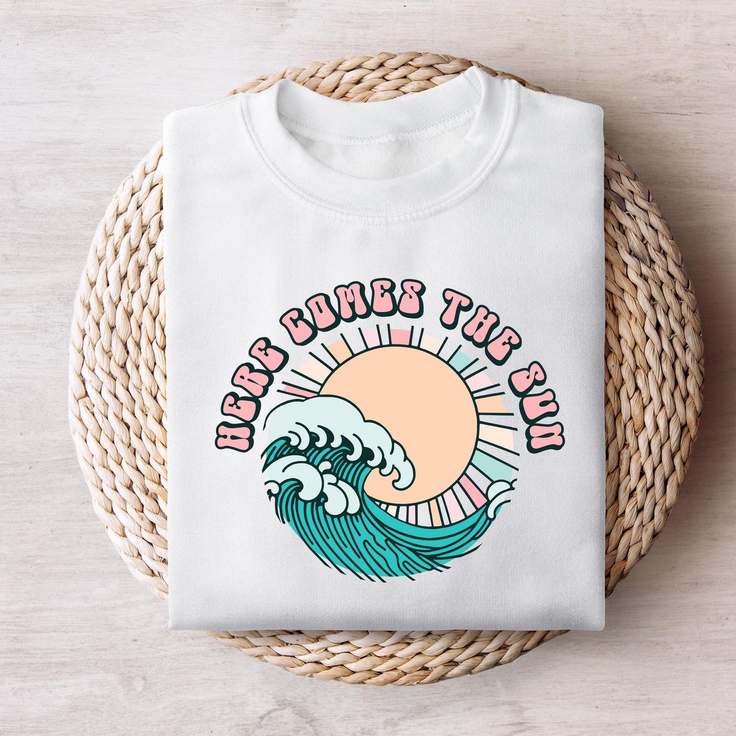Here Comes the Sun PNG, Retro Beach Waves Summer Design - 300 DPI Design