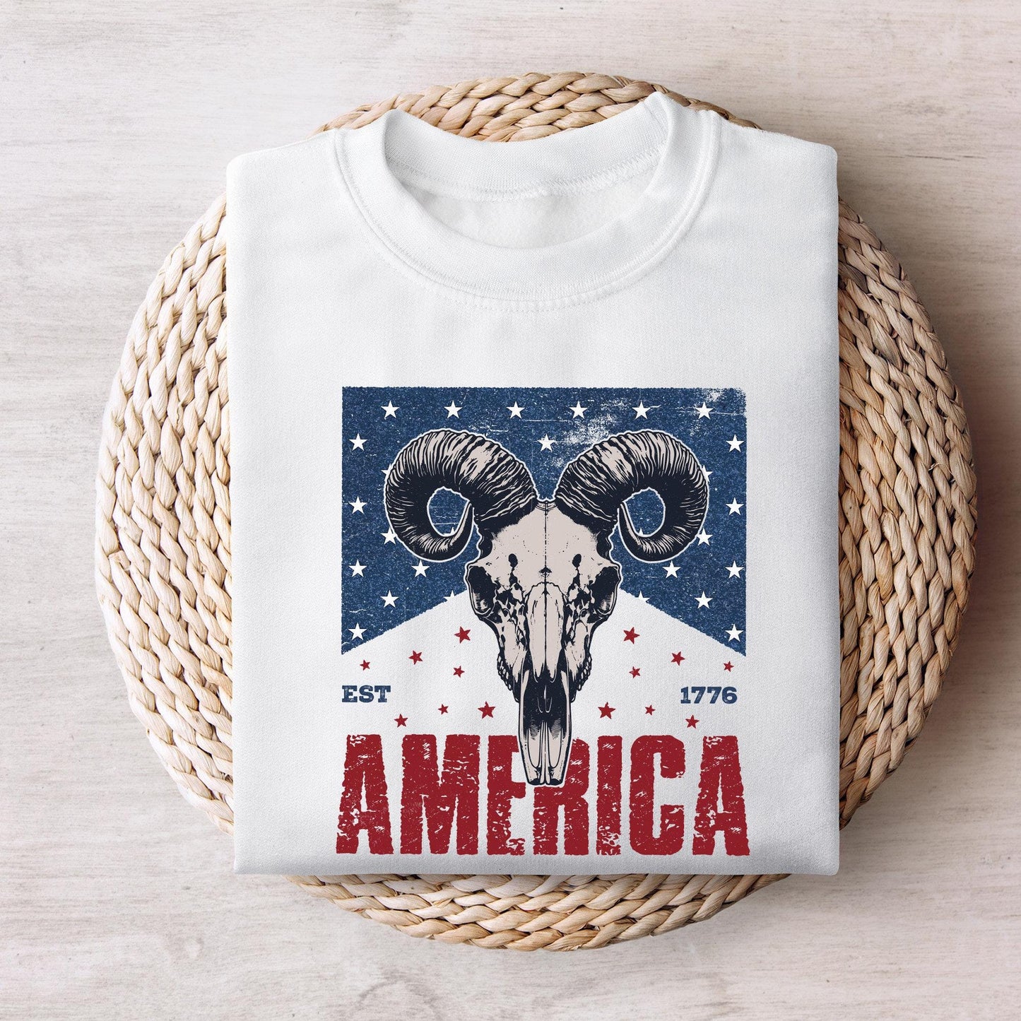 Western Bull Skull American Flag PNG, 4th of July Sublimation Design -