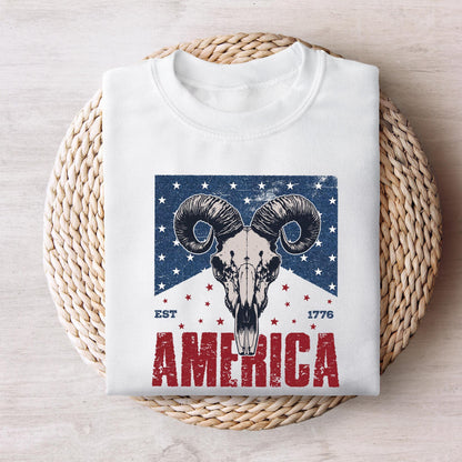 Western Bull Skull American Flag PNG, 4th of July Sublimation Design -