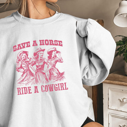 Retro Save A Horse Ride A Cowgirl PNG, Funny Lesbian Cowgirl Digital