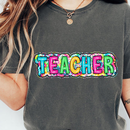 Teacher PNG, Bright Paisley Floral - 300 DPI Design for T-Shirt
