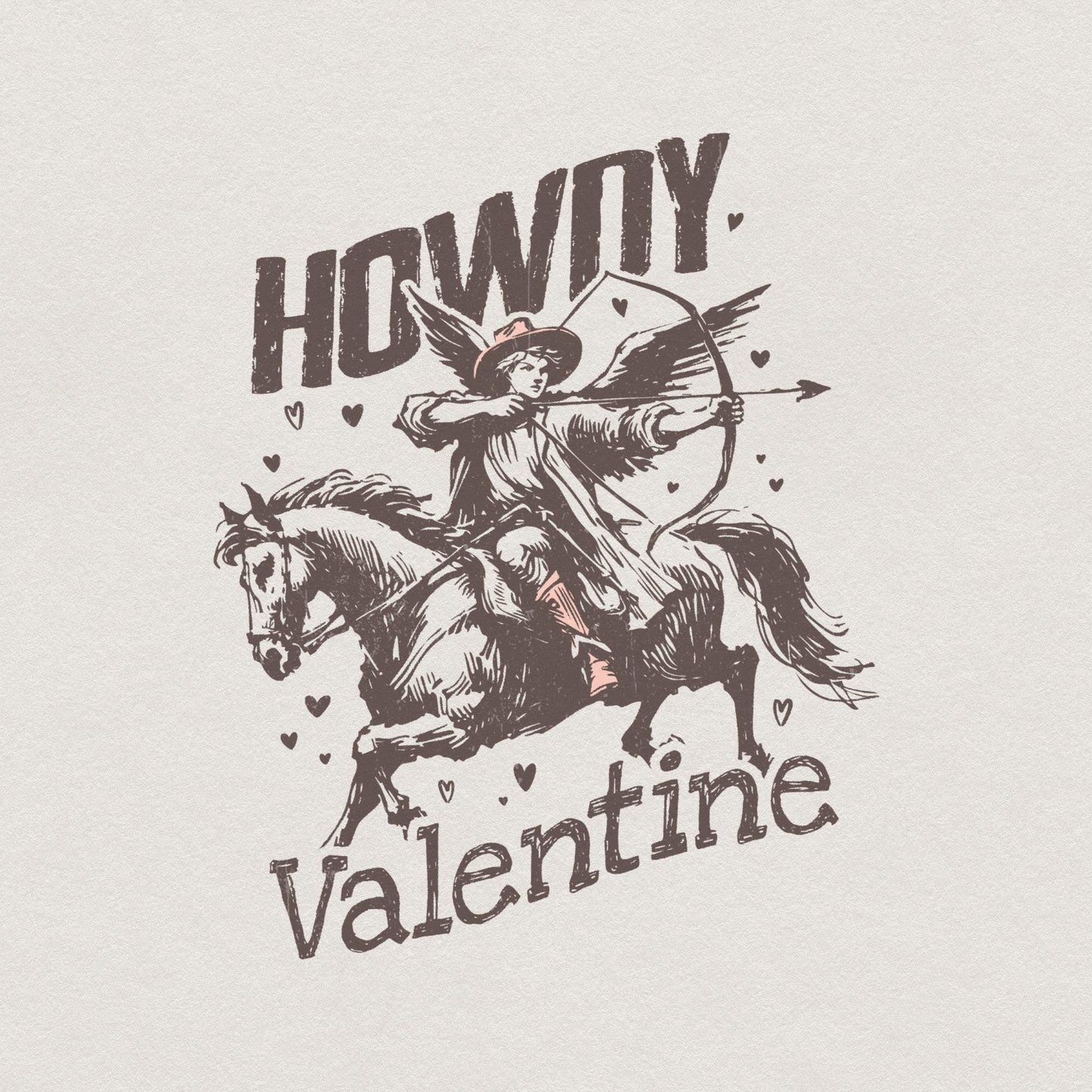 Howdy Valentine Cowboy Cupid PNG, Western Retro Valentine Design - 300