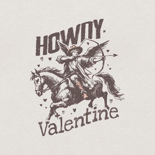 Howdy Valentine Cowboy Cupid PNG, Western Retro Valentine Design - 300