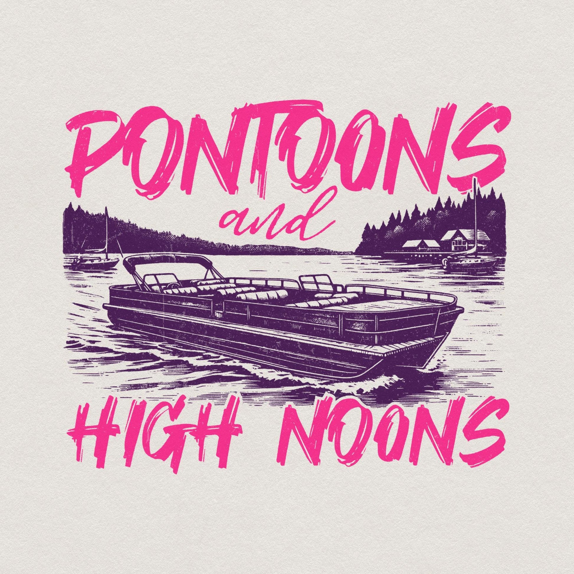 Pontoons and High Noons Retro Vintage Neon Summer Boat PNG, Trendy Beer